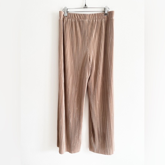 Anne Klein Gold Pleated Wide Leg Pants with Elastic Waist, Size Small - Picture 3 of 9